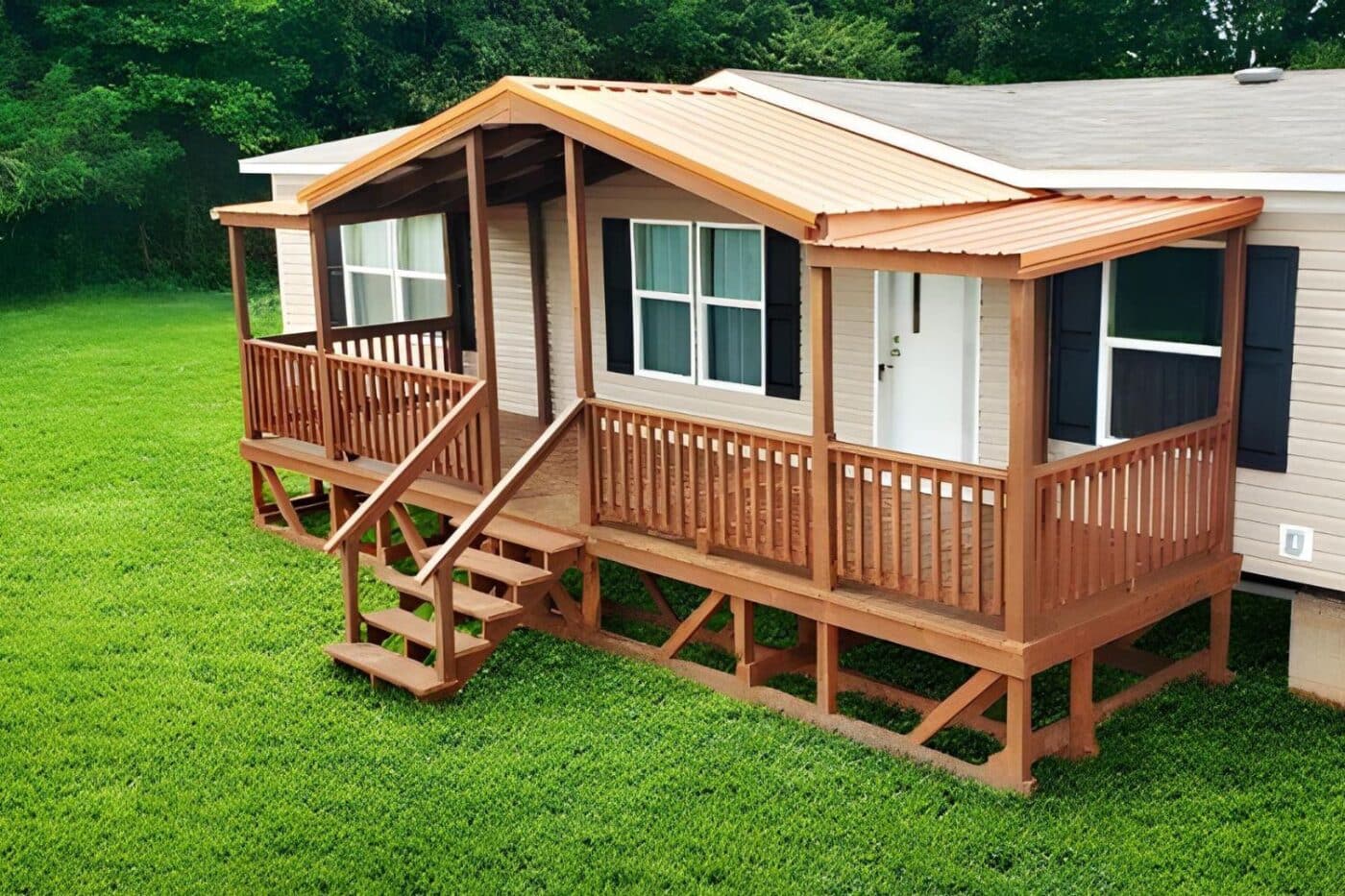 Mobile Home Deck in Kentucky with overhang roof and steps