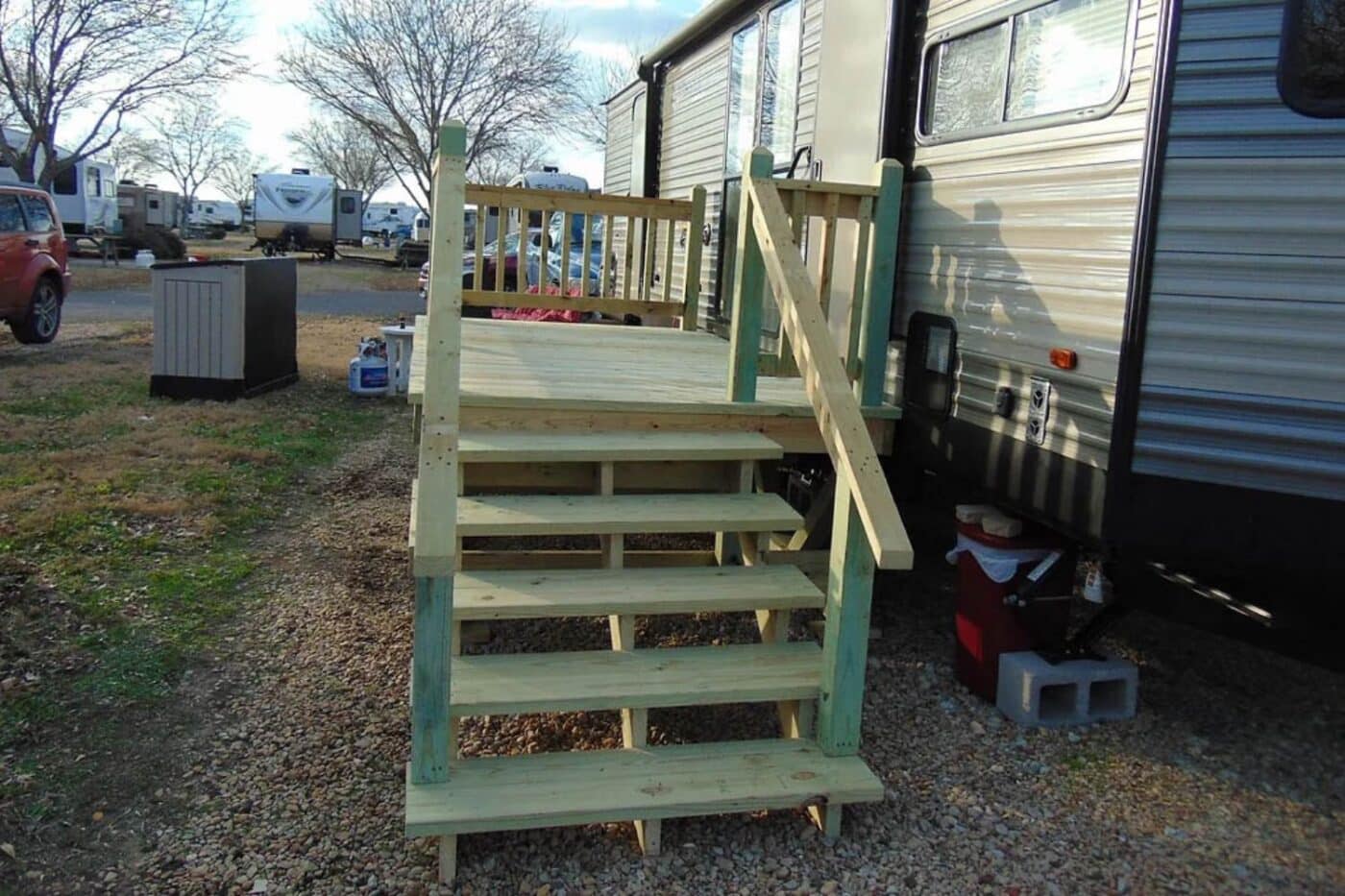 RV Deck attached to RV in RV park