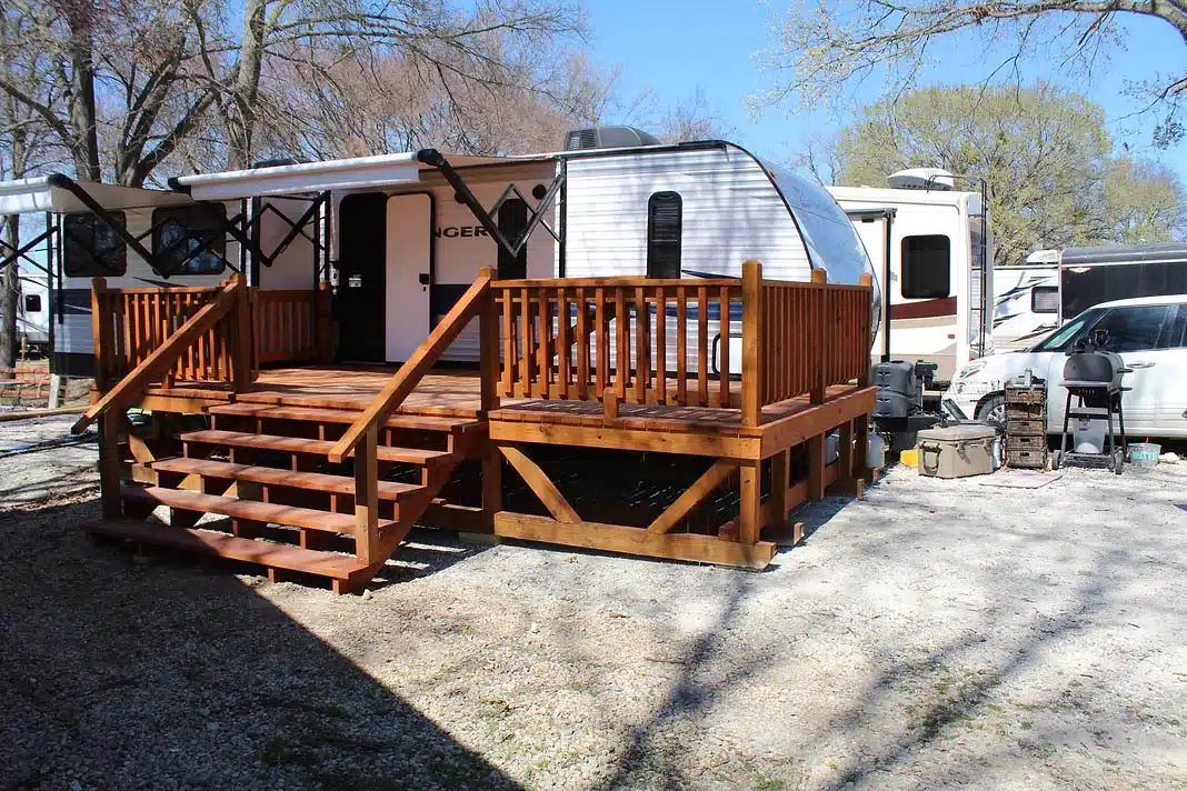 wooden RV front porch