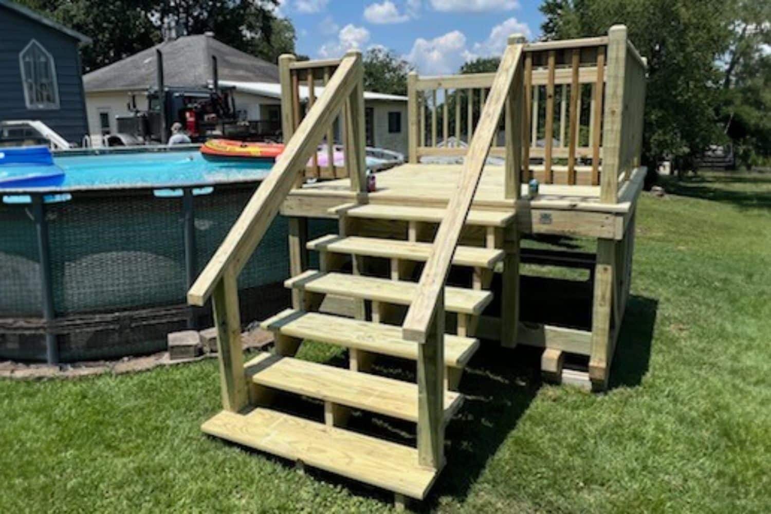 wooden 8x8 aboveground pool deck in central city kentucky